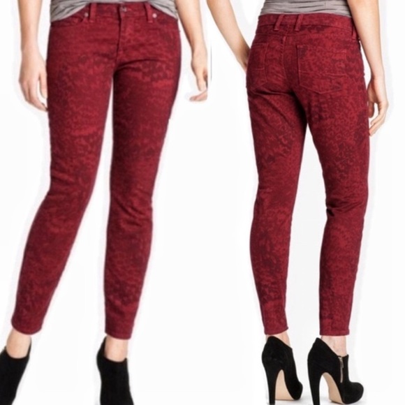 Lucky Legends Sofia Skinny Deep Red Jeans w Subtle Flower Print +MEASUREMENTS 31 - Picture 2 of 15